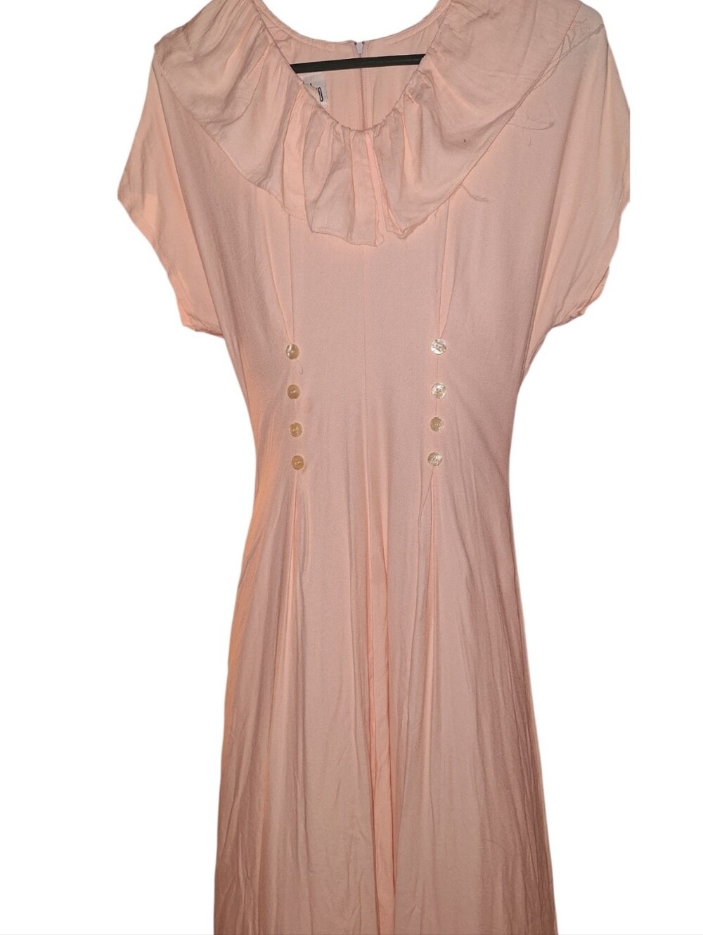 Vtg 80s Cottagecore Floral Button Front Midi Dress Peach Prairie DRESS 10 Ruffle - Picture 8 of 9